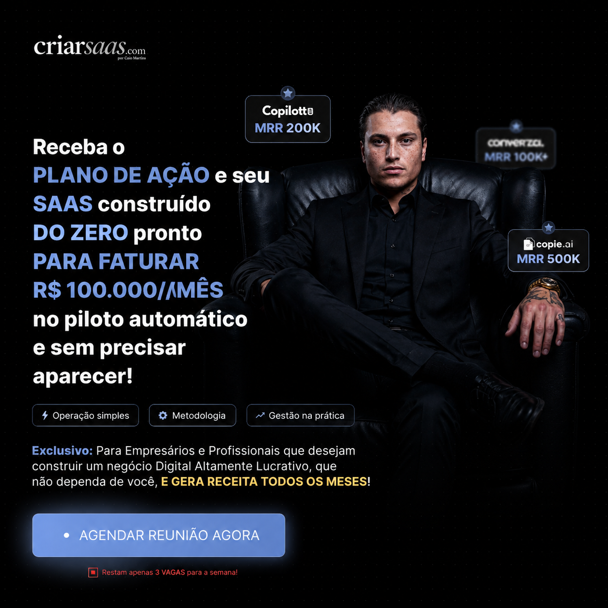 Landing page Criar SaaS — produto digital · captação